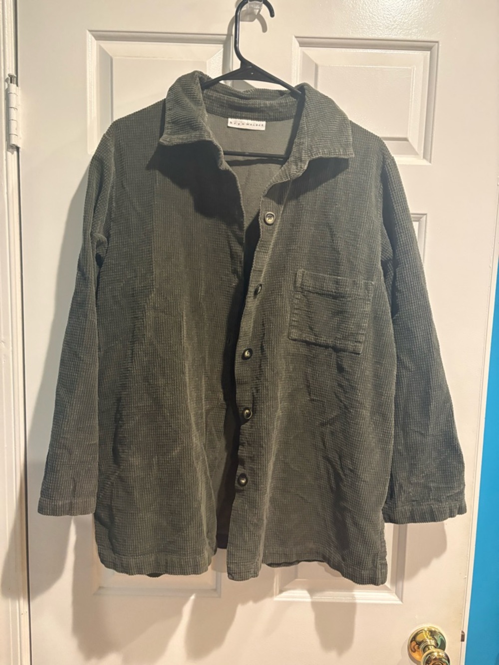 Bryn Walker shirt jacket shacket corduroy-like olive green Lagenlook sz L